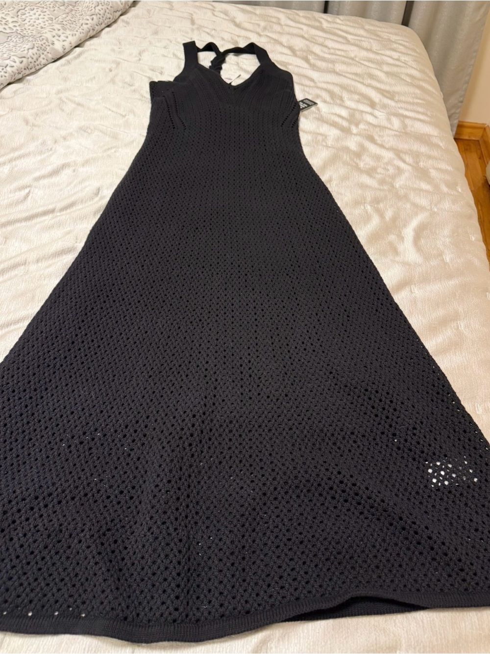 Express Black Crochet Backless Halter Maxi - Picture 4 of 9